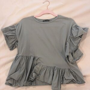 SIZE S, GREY/BLUE ZARA SHIRT